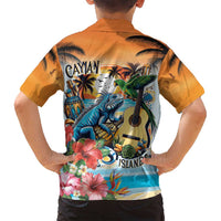 Cayman Islands Family Matching Off Shoulder Maxi Dress and Hawaiian Shirt Iguanas And Parrot Hisbius Flower - Wonder Print Shop