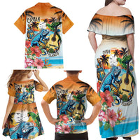 Cayman Islands Family Matching Off Shoulder Maxi Dress and Hawaiian Shirt Iguanas And Parrot Hisbius Flower - Wonder Print Shop