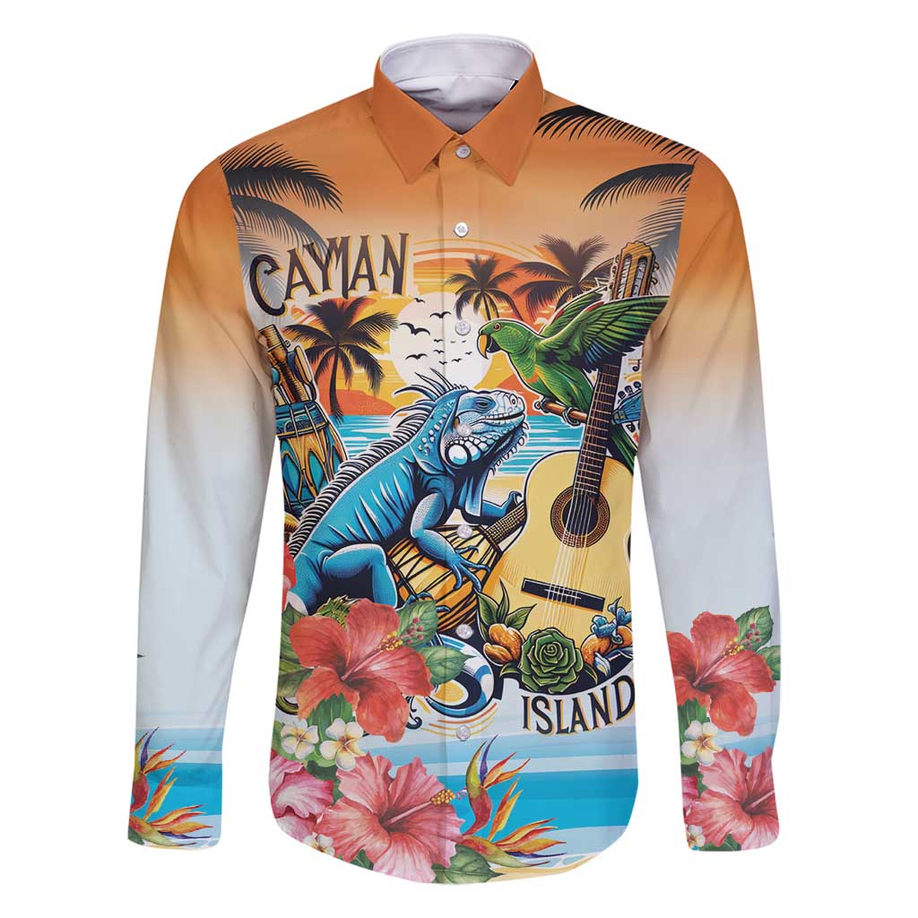 Cayman Islands Family Matching Off Shoulder Maxi Dress and Hawaiian Shirt Iguanas And Parrot Hisbius Flower - Wonder Print Shop