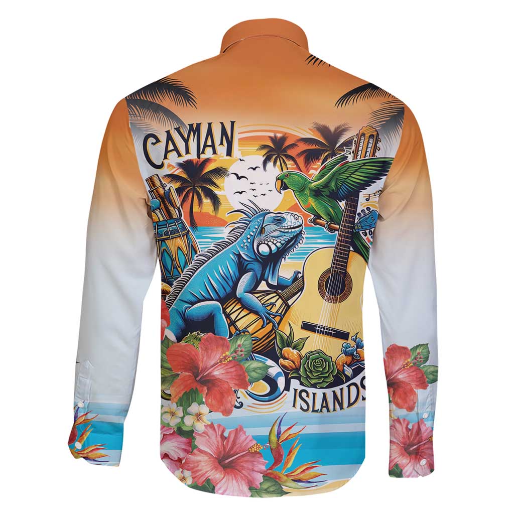 Cayman Islands Family Matching Short Sleeve Bodycon Dress and Hawaiian Shirt Iguanas And Parrot Hisbius Flower - Wonder Print Shop