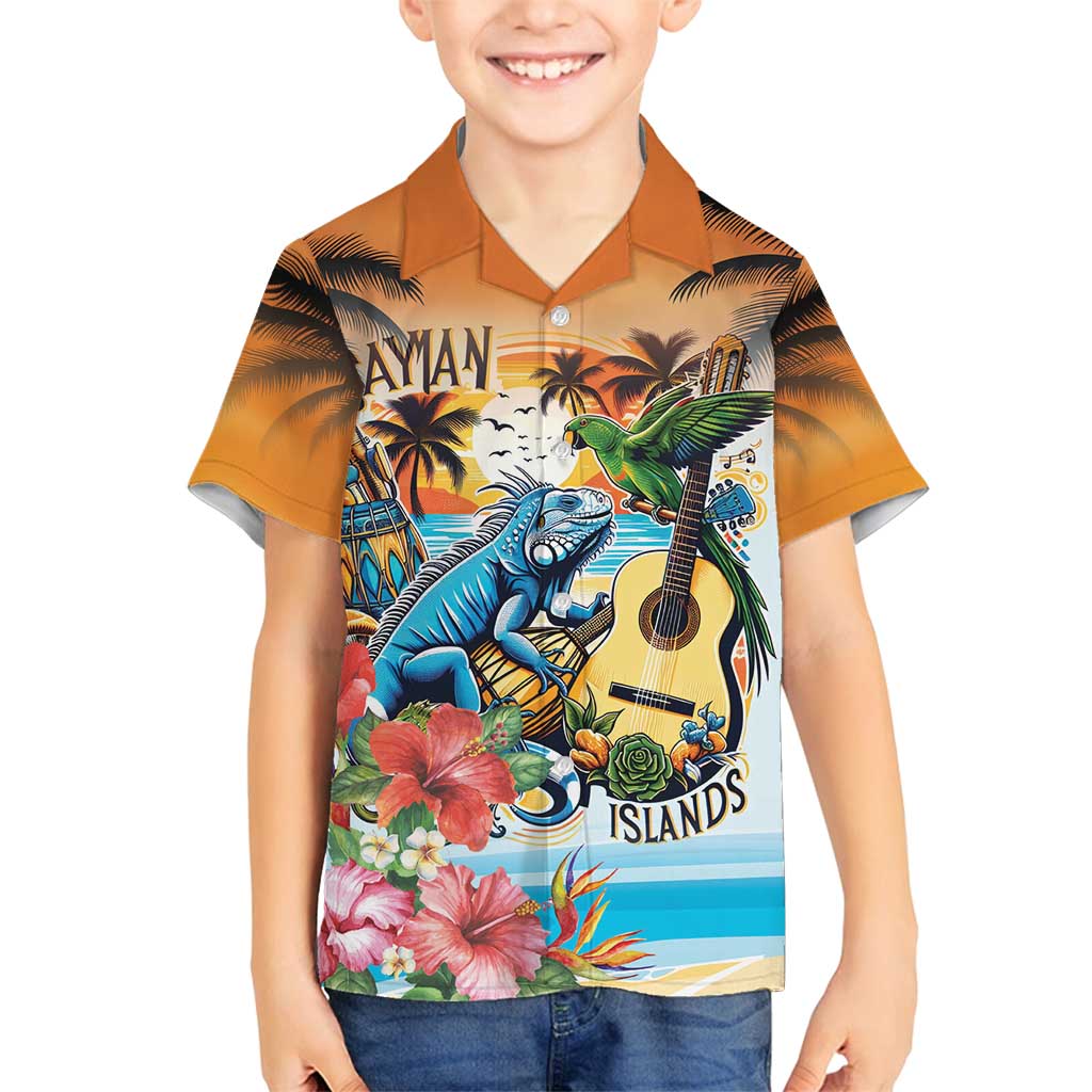Cayman Islands Family Matching Summer Maxi Dress and Hawaiian Shirt Iguanas And Parrot Hisbius Flower - Wonder Print Shop