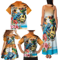 Cayman Islands Family Matching Tank Maxi Dress and Hawaiian Shirt Iguanas And Parrot Hisbius Flower - Wonder Print Shop