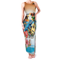 Cayman Islands Family Matching Tank Maxi Dress and Hawaiian Shirt Iguanas And Parrot Hisbius Flower - Wonder Print Shop