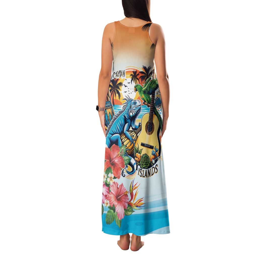 Cayman Islands Family Matching Tank Maxi Dress and Hawaiian Shirt Iguanas And Parrot Hisbius Flower - Wonder Print Shop