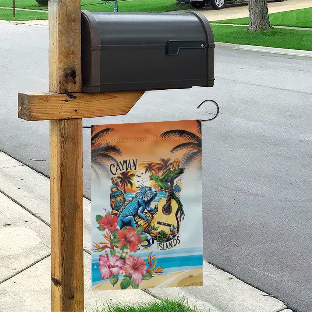Cayman Islands Garden Flag Iguanas And Parrot Hisbius Flower - Wonder Print Shop