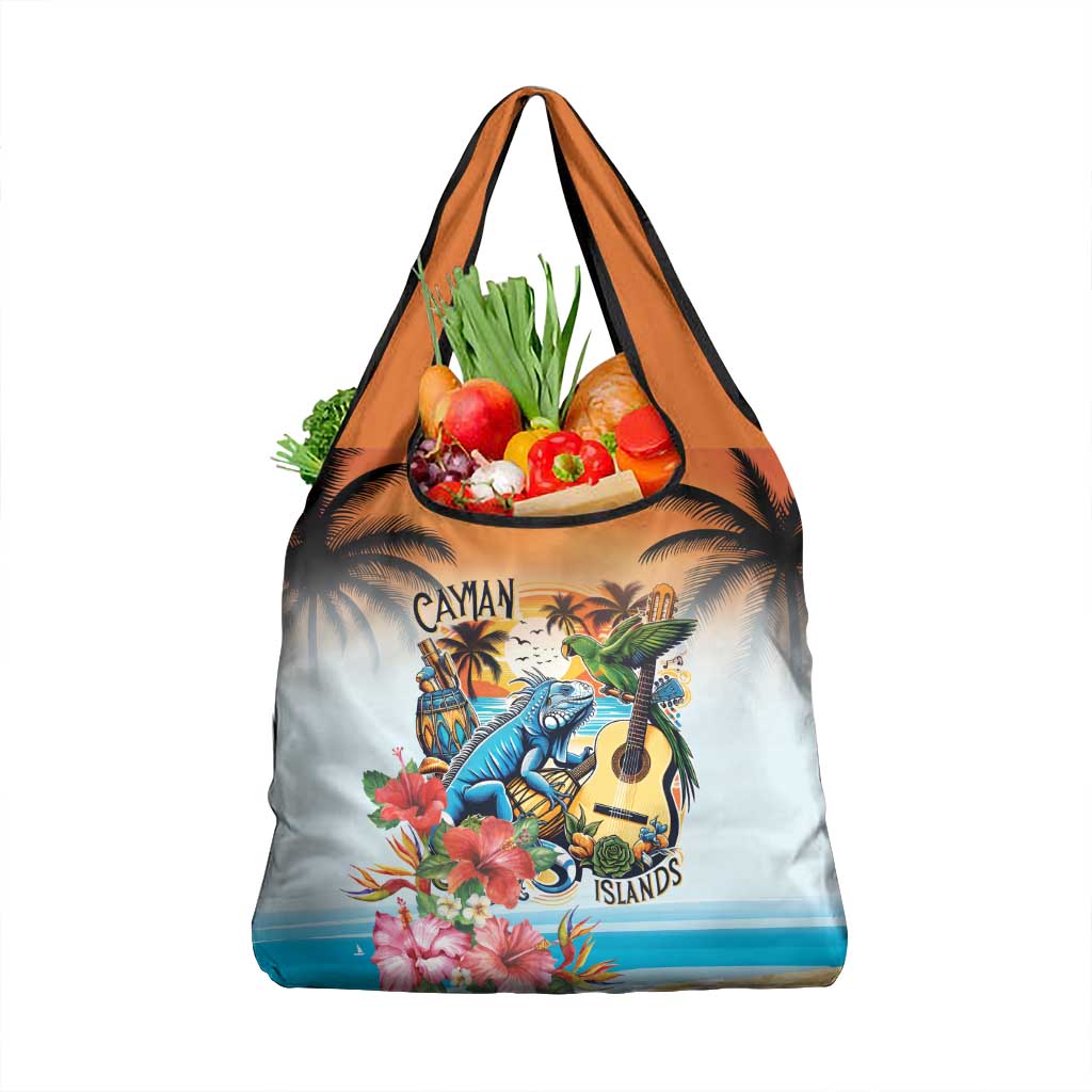Cayman Islands Grocery Bag Iguanas And Parrot Hisbius Flower - Wonder Print Shop