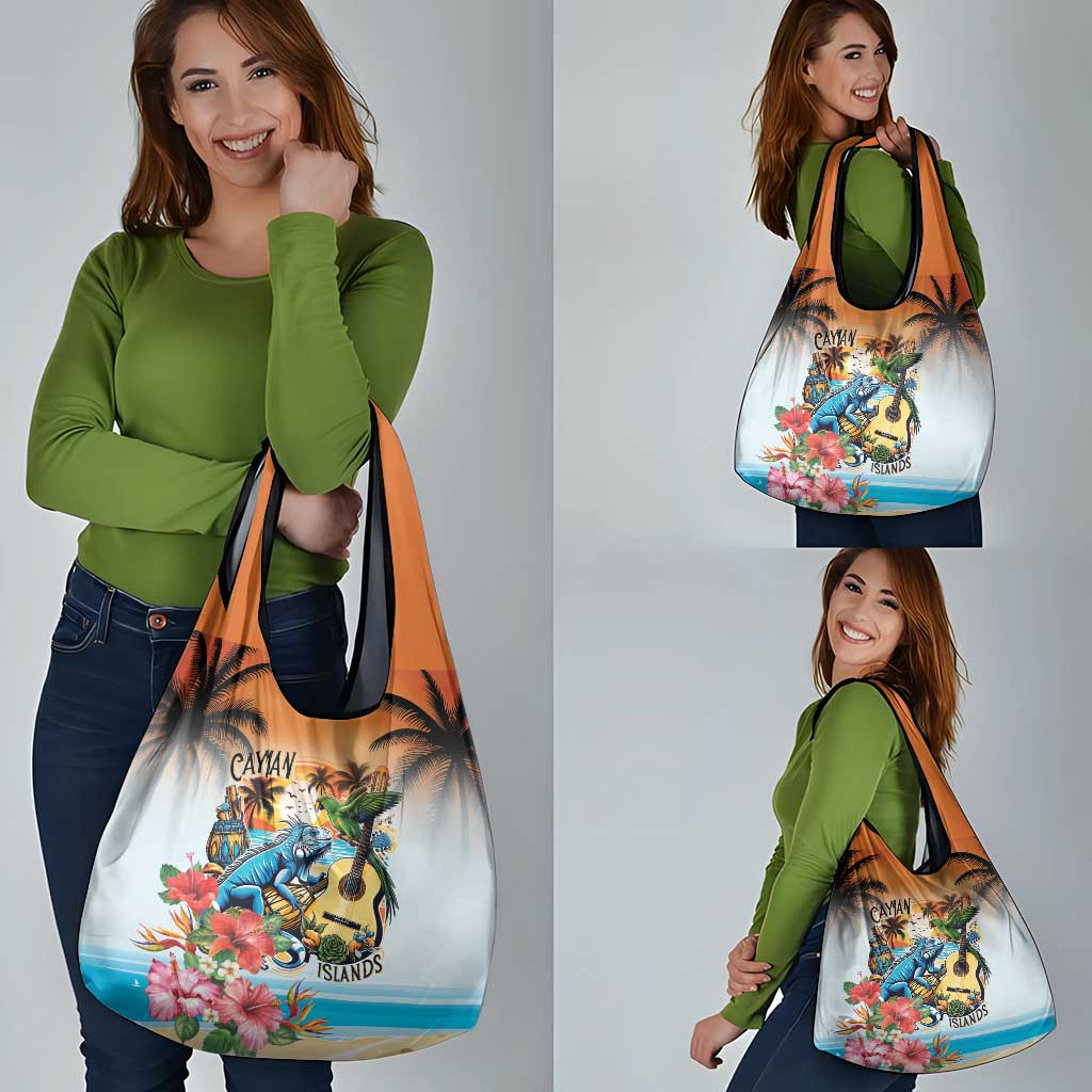 Cayman Islands Grocery Bag Iguanas And Parrot Hisbius Flower - Wonder Print Shop
