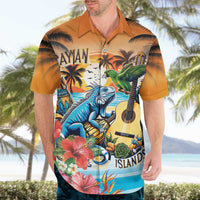 Cayman Islands Hawaiian Shirt Iguanas And Parrot Hisbius Flower - Wonder Print Shop