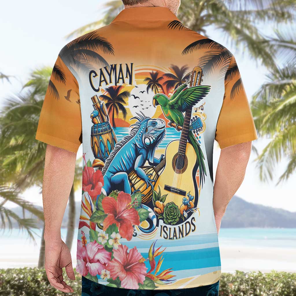 Cayman Islands Hawaiian Shirt Iguanas And Parrot Hisbius Flower - Wonder Print Shop