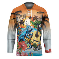 Cayman Islands Hockey Jersey Iguanas And Parrot Hisbius Flower - Wonder Print Shop