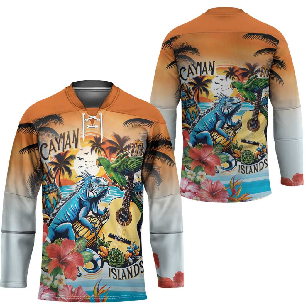 Cayman Islands Hockey Jersey Iguanas And Parrot Hisbius Flower - Wonder Print Shop