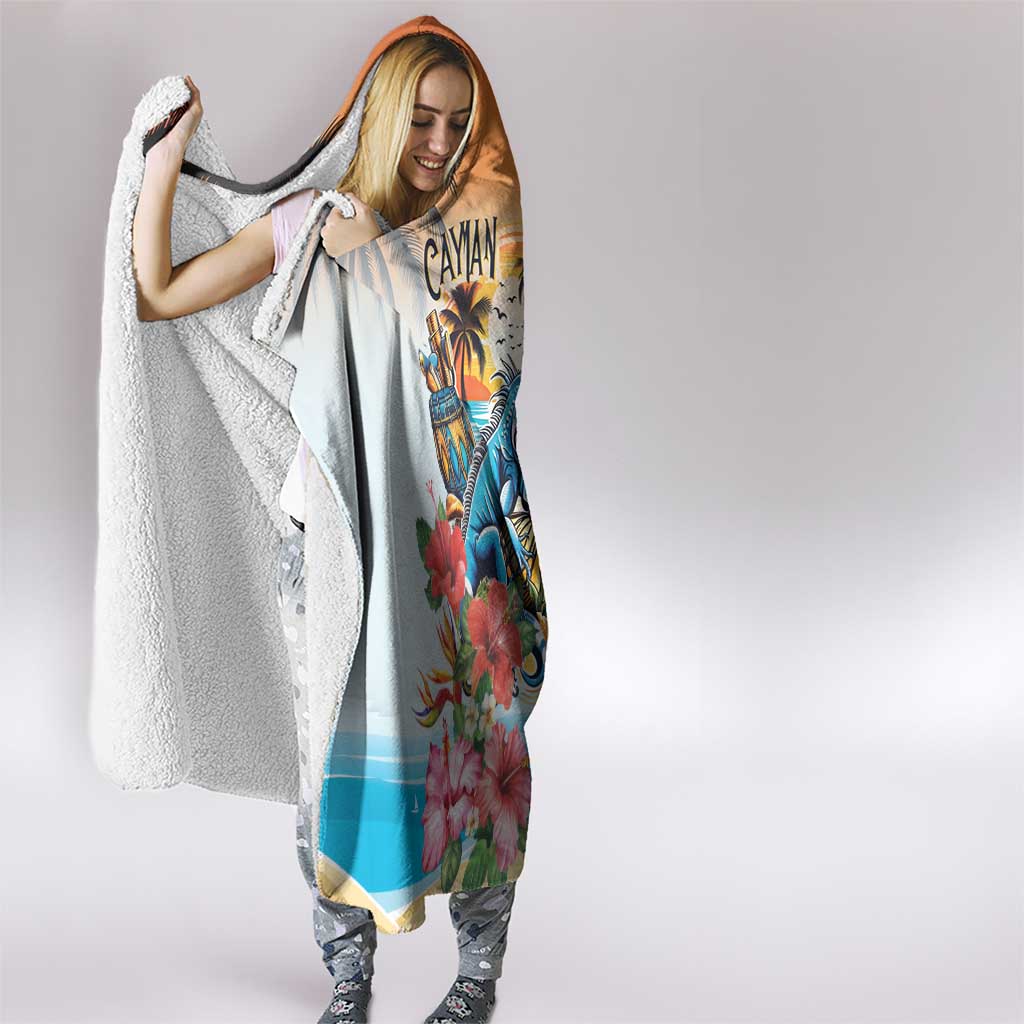 Cayman Islands Hooded Blanket Iguanas And Parrot Hisbius Flower - Wonder Print Shop