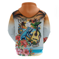 Cayman Islands Hoodie Iguanas And Parrot Hisbius Flower - Wonder Print Shop