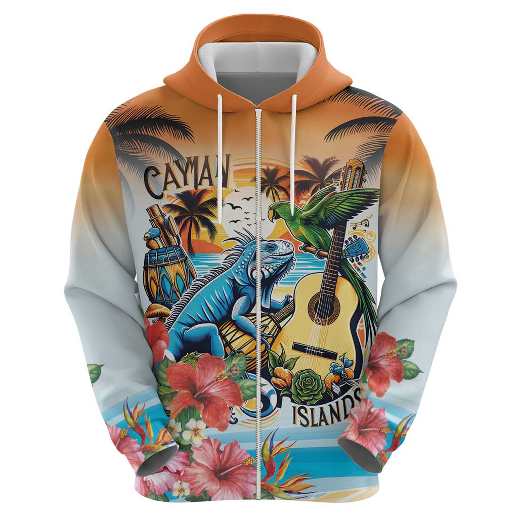 Cayman Islands Hoodie Iguanas And Parrot Hisbius Flower - Wonder Print Shop