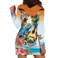 Cayman Islands Hoodie Dress Iguanas And Parrot Hisbius Flower - Wonder Print Shop