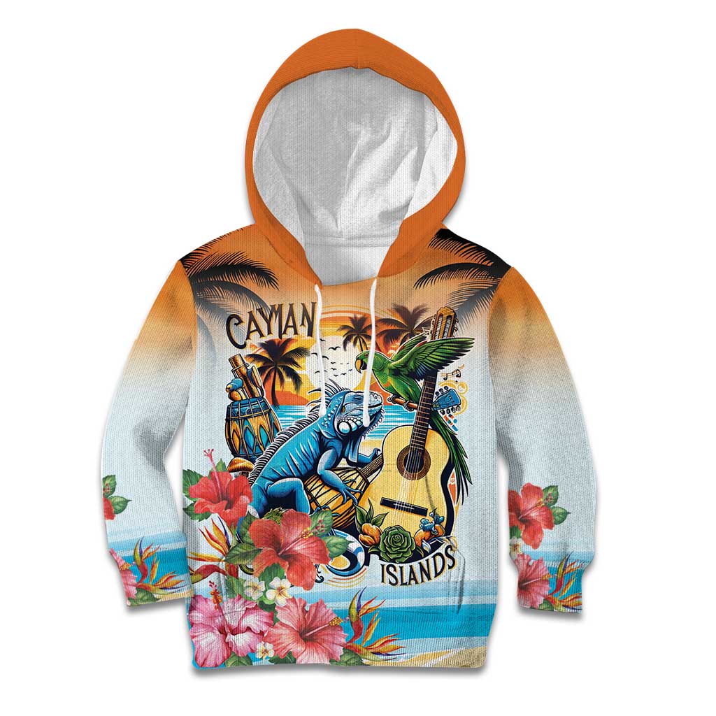 Cayman Islands Kid Hoodie Iguanas And Parrot Hisbius Flower - Wonder Print Shop