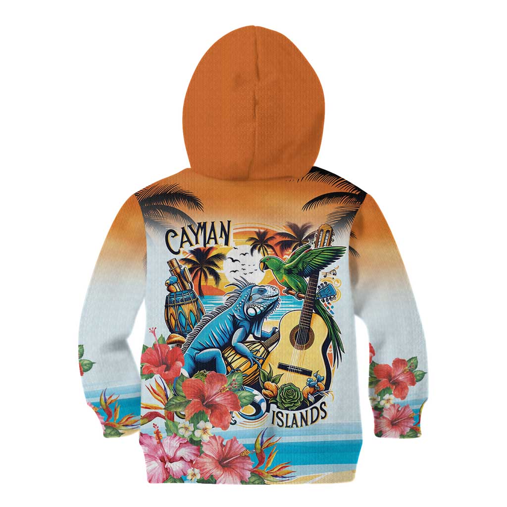 Cayman Islands Kid Hoodie Iguanas And Parrot Hisbius Flower - Wonder Print Shop