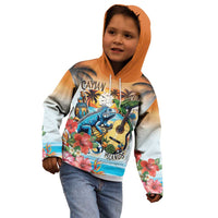 Cayman Islands Kid Hoodie Iguanas And Parrot Hisbius Flower - Wonder Print Shop