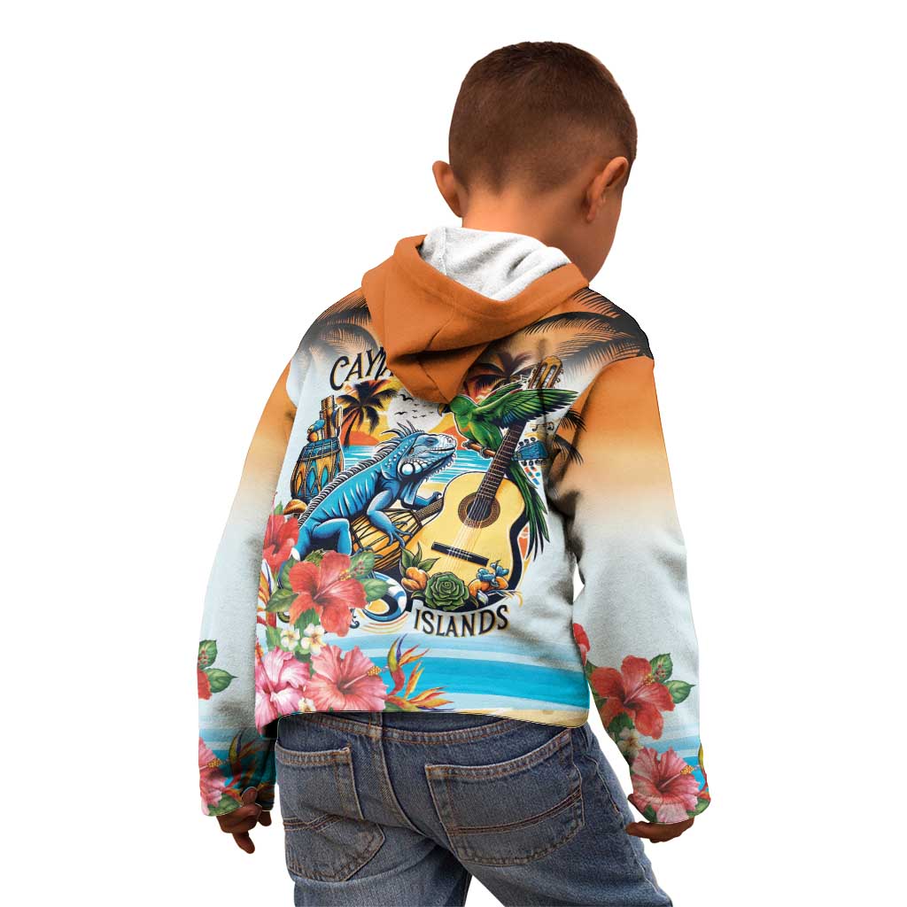 Cayman Islands Kid Hoodie Iguanas And Parrot Hisbius Flower - Wonder Print Shop