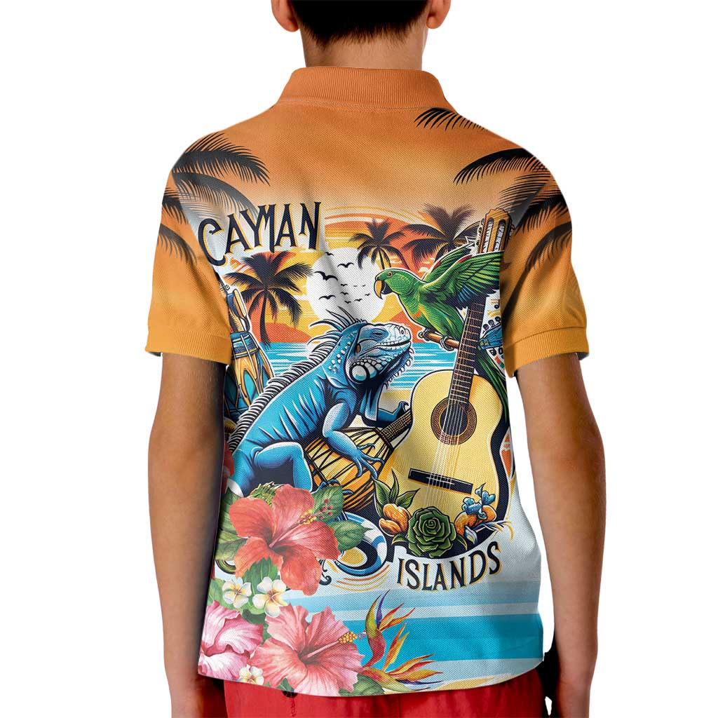 Cayman Islands Kid Polo Shirt Iguanas And Parrot Hisbius Flower - Wonder Print Shop