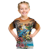 Cayman Islands Kid T Shirt Iguanas And Parrot Hisbius Flower - Wonder Print Shop