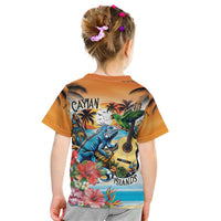 Cayman Islands Kid T Shirt Iguanas And Parrot Hisbius Flower - Wonder Print Shop