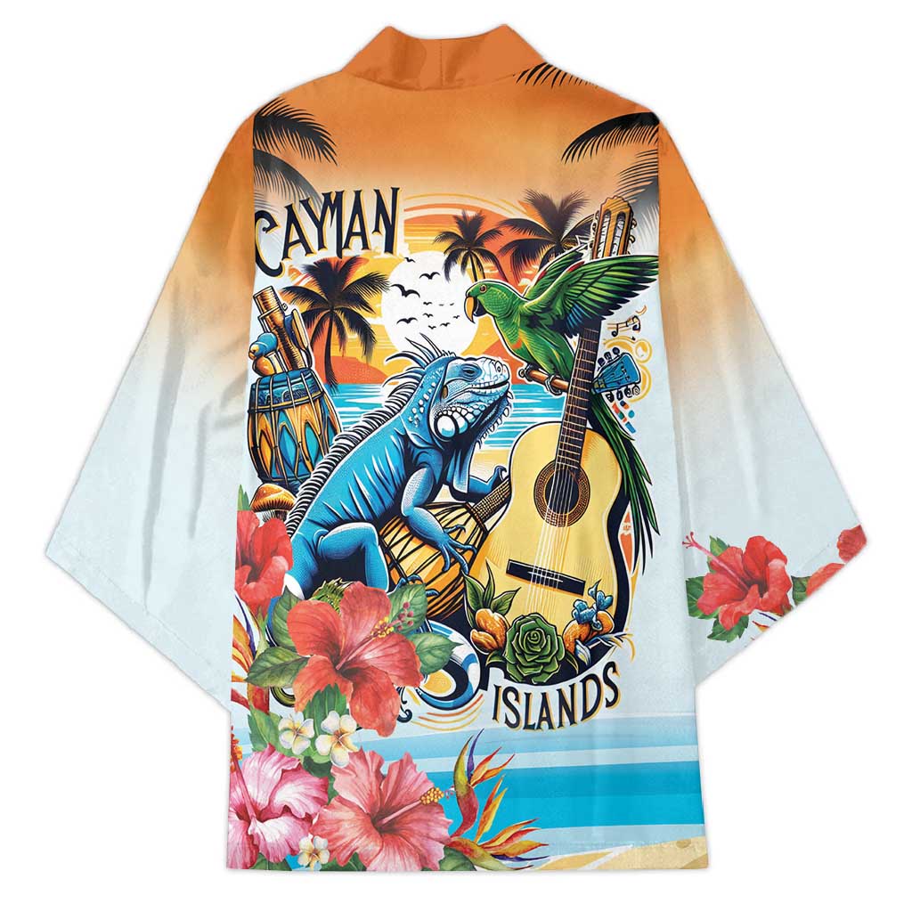 Cayman Islands Kimono Iguanas And Parrot Hisbius Flower - Wonder Print Shop