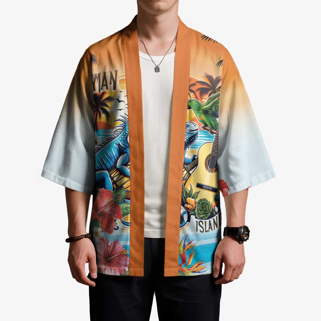 Cayman Islands Kimono Iguanas And Parrot Hisbius Flower - Wonder Print Shop