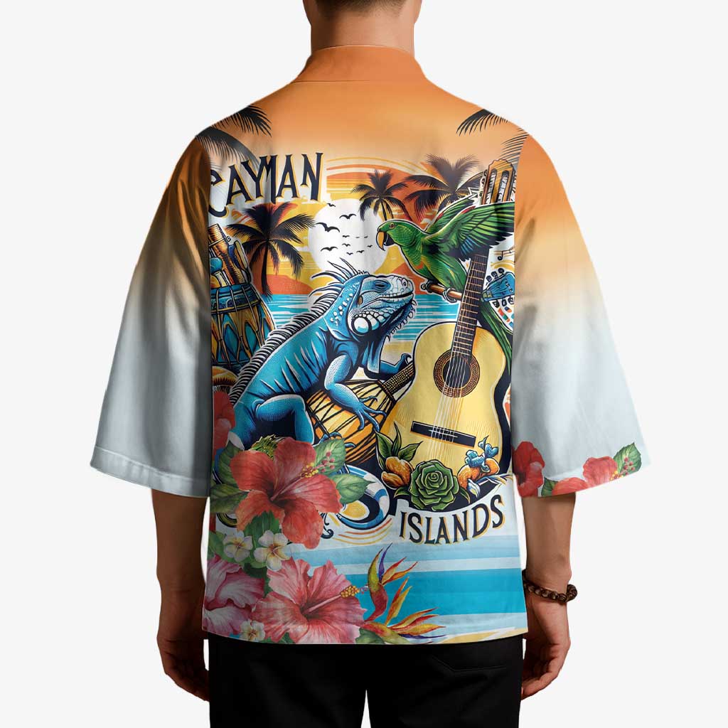 Cayman Islands Kimono Iguanas And Parrot Hisbius Flower - Wonder Print Shop