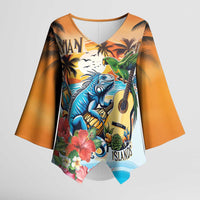 Cayman Islands Kimono Sleeve Blouse Iguanas And Parrot Hisbius Flower - Wonder Print Shop
