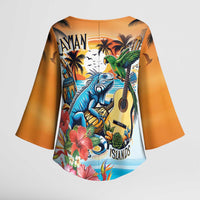 Cayman Islands Kimono Sleeve Blouse Iguanas And Parrot Hisbius Flower - Wonder Print Shop