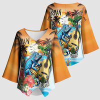 Cayman Islands Kimono Sleeve Blouse Iguanas And Parrot Hisbius Flower - Wonder Print Shop
