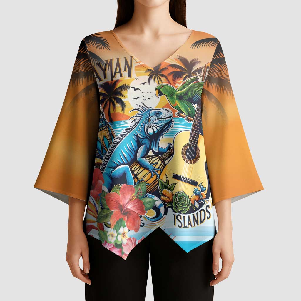 Cayman Islands Kimono Sleeve Blouse Iguanas And Parrot Hisbius Flower - Wonder Print Shop