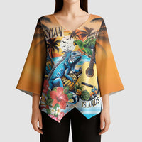 Cayman Islands Kimono Sleeve Blouse Iguanas And Parrot Hisbius Flower - Wonder Print Shop