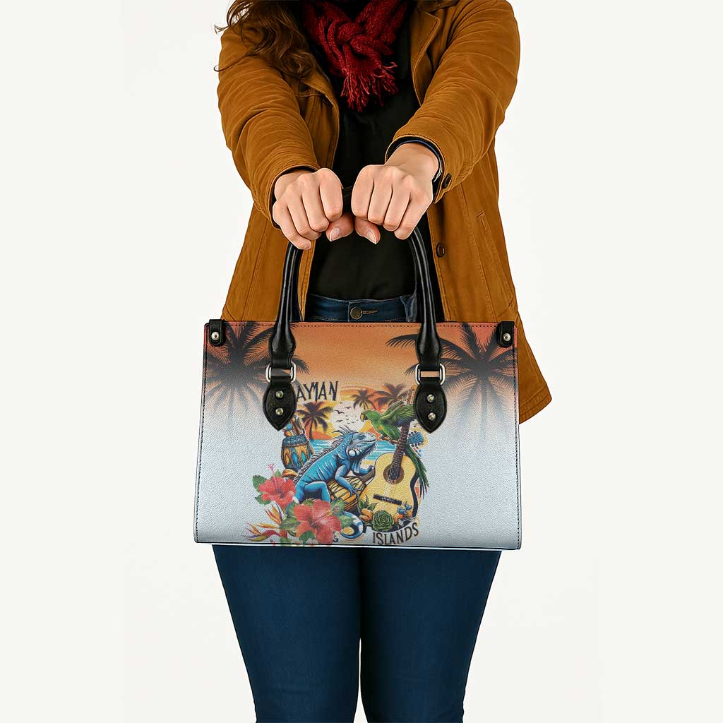 Cayman Islands Leather Bag Iguanas And Parrot Hisbius Flower - Wonder Print Shop