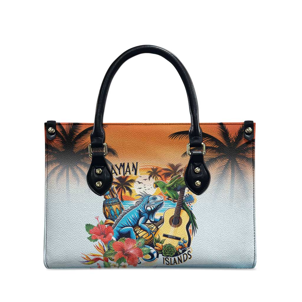 Cayman Islands Leather Bag Iguanas And Parrot Hisbius Flower - Wonder Print Shop