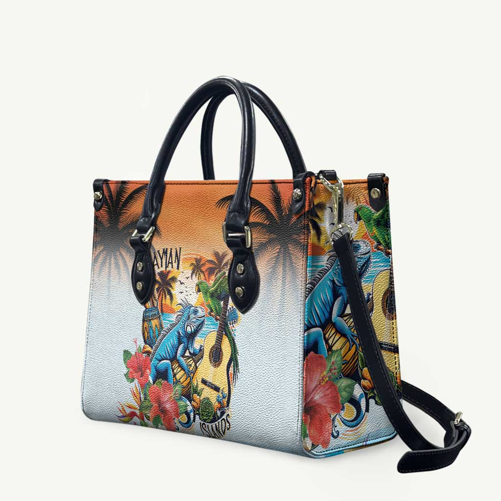 Cayman Islands Leather Bag Iguanas And Parrot Hisbius Flower - Wonder Print Shop