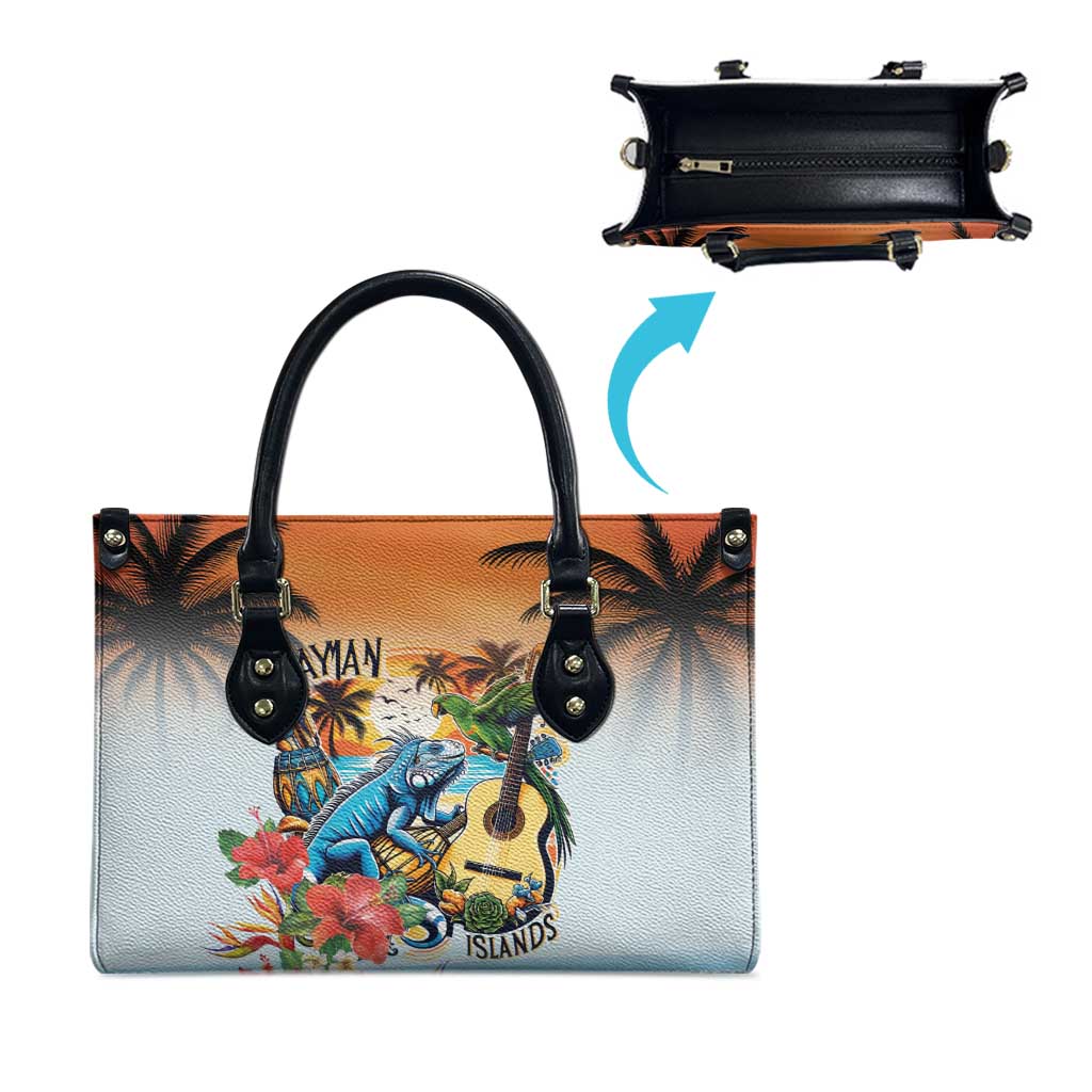 Cayman Islands Leather Bag Iguanas And Parrot Hisbius Flower - Wonder Print Shop