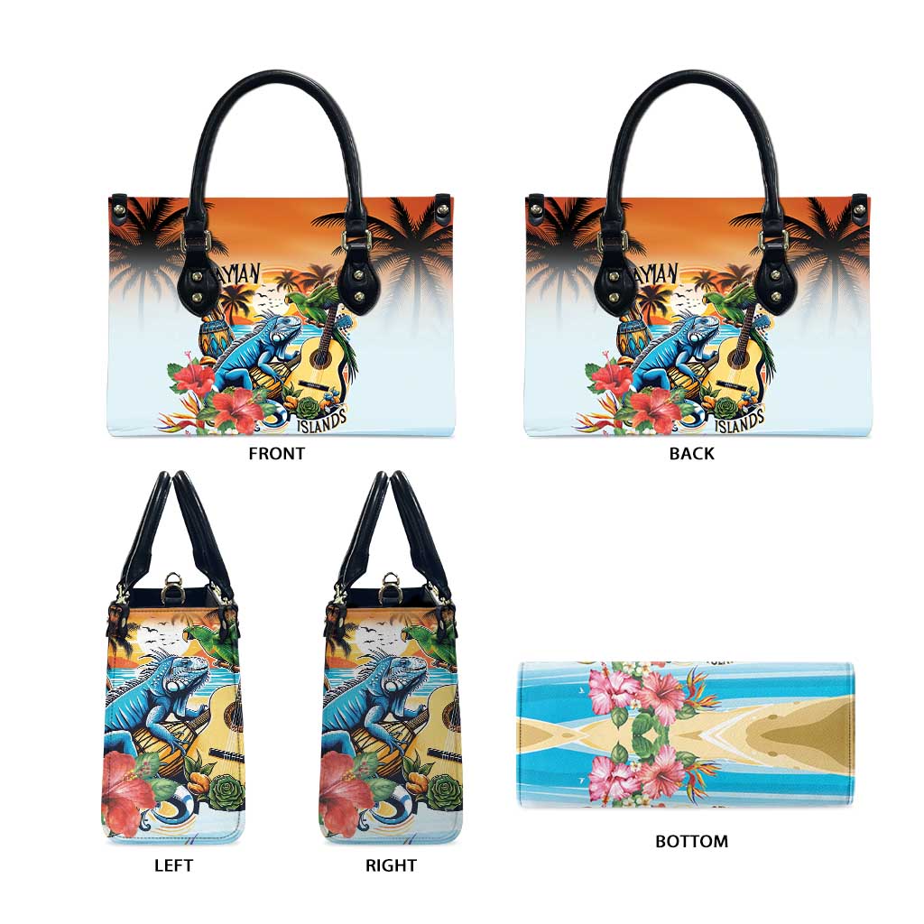 Cayman Islands Leather Bag Iguanas And Parrot Hisbius Flower - Wonder Print Shop