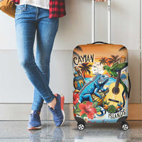 Cayman Islands Luggage Cover Iguanas And Parrot Hisbius Flower - Wonder Print Shop