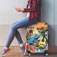 Cayman Islands Luggage Cover Iguanas And Parrot Hisbius Flower - Wonder Print Shop