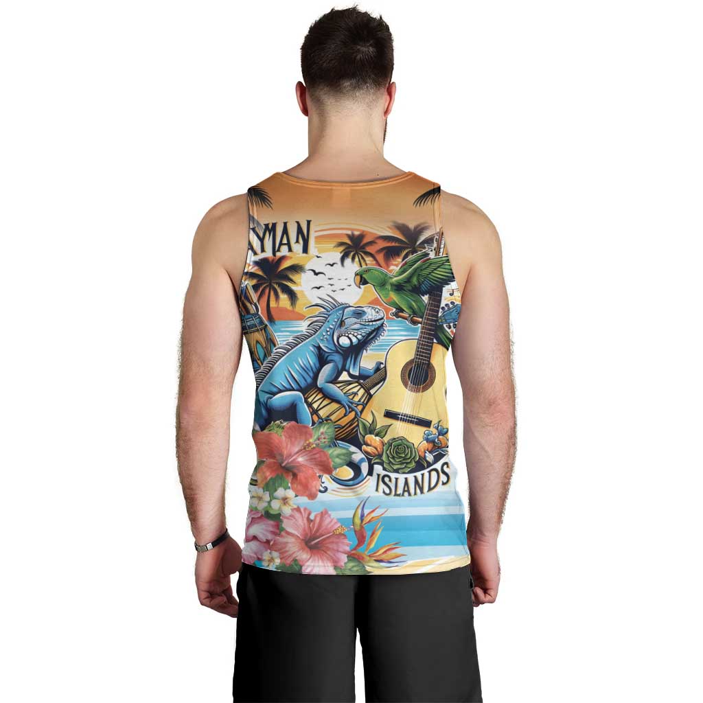 Cayman Islands Men Tank Top Iguanas And Parrot Hisbius Flower - Wonder Print Shop