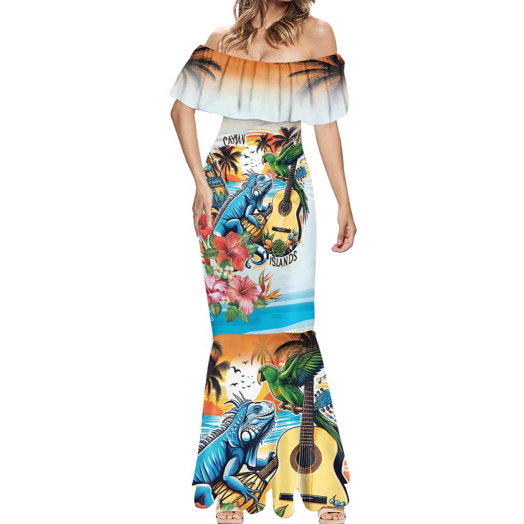 Cayman Islands Mermaid Dress Iguanas And Parrot Hisbius Flower - Wonder Print Shop