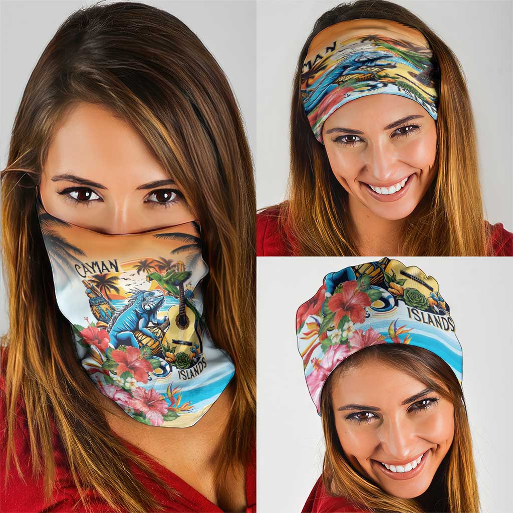 Cayman Islands Neck Gaiter Iguanas And Parrot Hibiscus Flower LT18