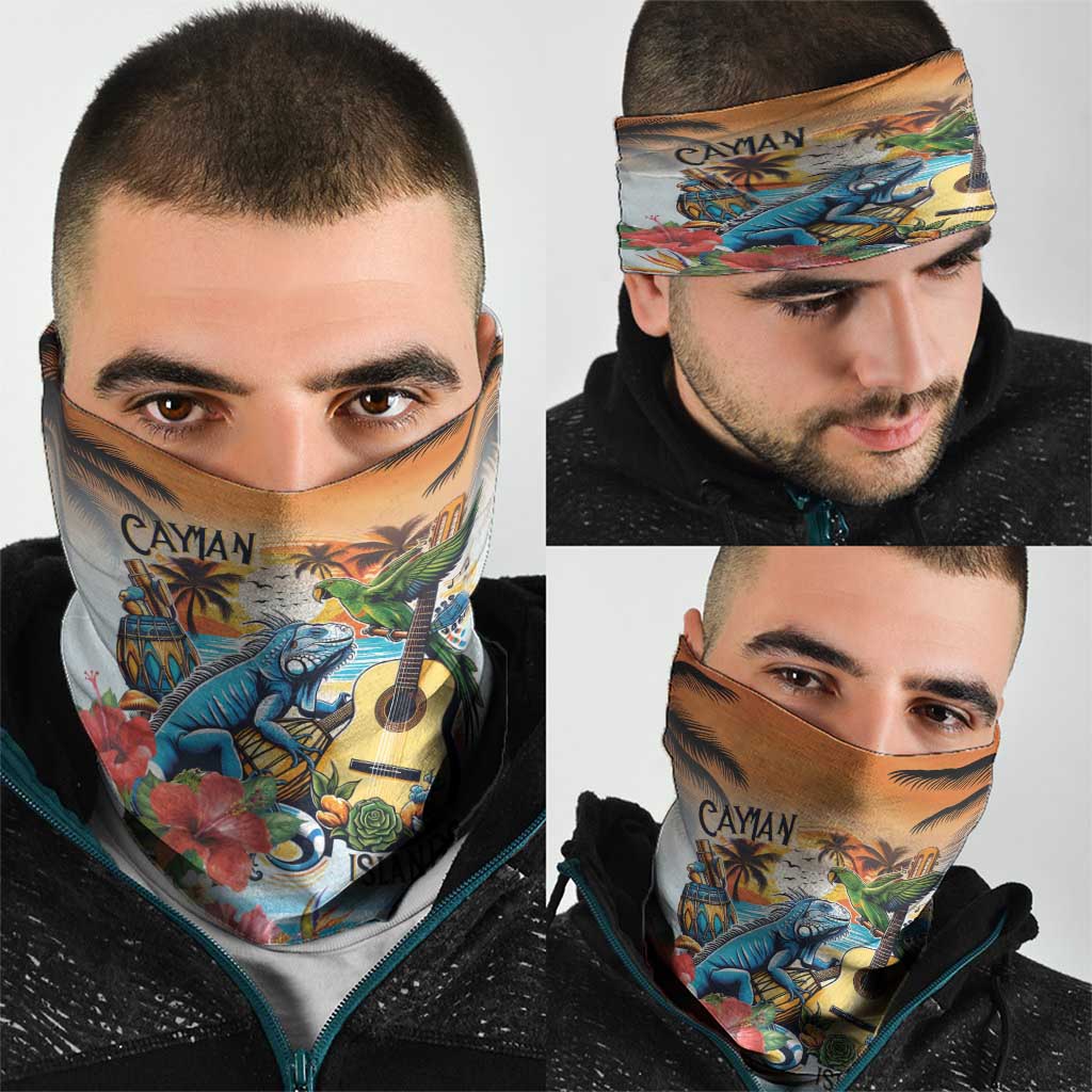 Cayman Islands Neck Gaiter Iguanas And Parrot Hibiscus Flower LT18