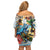 Cayman Islands Off Shoulder Short Dress Iguanas And Parrot Hisbius Flower - Wonder Print Shop