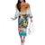 Cayman Islands Off The Shoulder Long Sleeve Dress Iguanas And Parrot Hisbius Flower - Wonder Print Shop