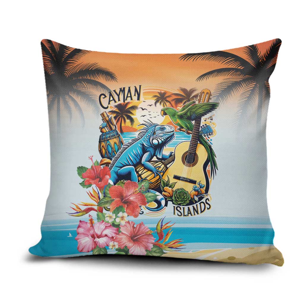 Cayman Islands Pillow Cover Iguanas And Parrot Hisbius Flower - Wonder Print Shop