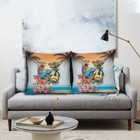 Cayman Islands Pillow Cover Iguanas And Parrot Hisbius Flower - Wonder Print Shop