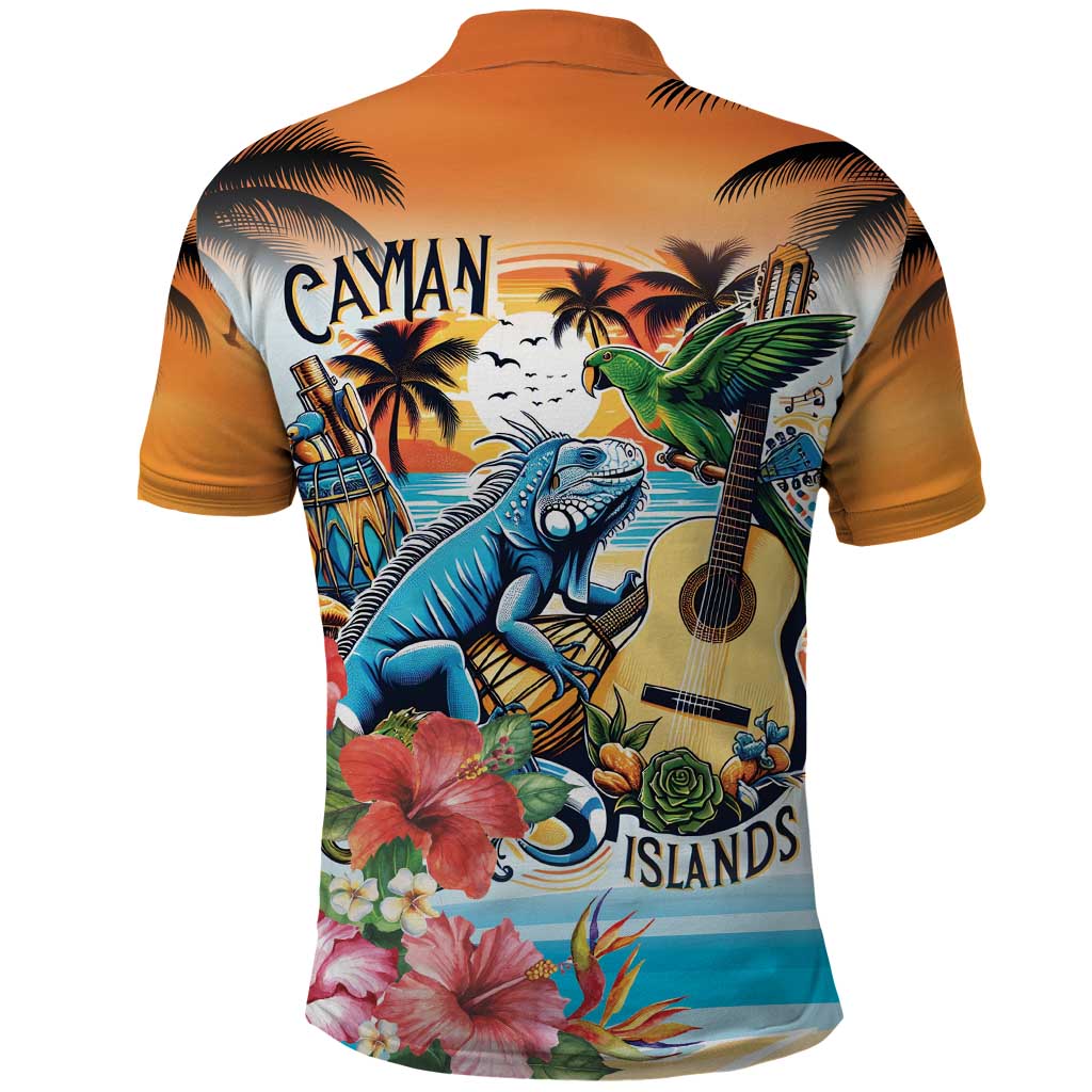 Cayman Islands Polo Shirt Iguanas And Parrot Hisbius Flower - Wonder Print Shop
